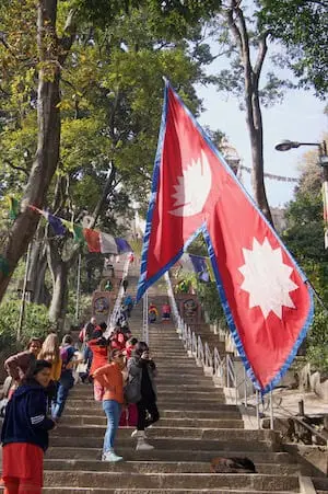 Flag of Nepal in Swayambhu Kathmandu
