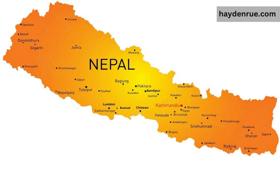 Map of Nepal showing where the major cities of Nepal are located