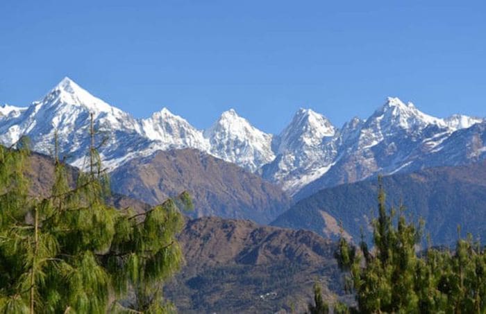 View of the Himalayas from Shivapuri Peak in Kathmandu