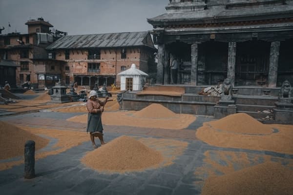 Courtyard of drying rice in Bhaktapur