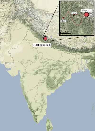 Location of Skeleton Lake in India