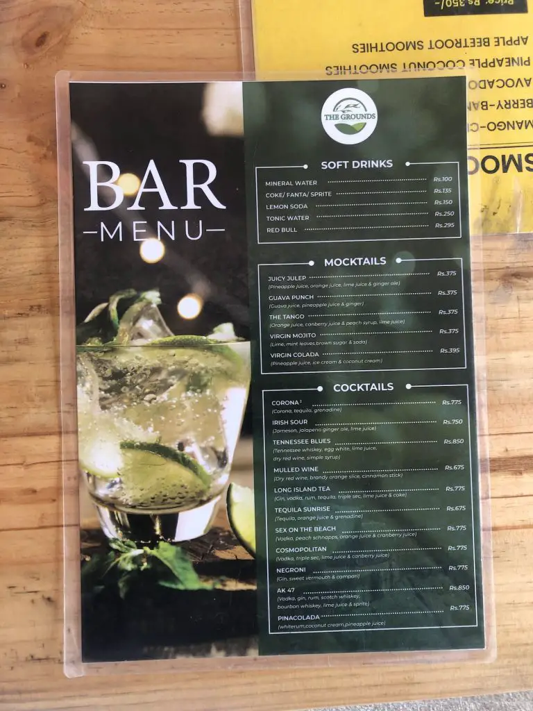 Bar Menu from The Grounds at Lakeside