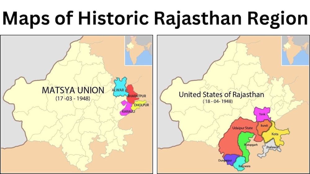 Maps of Matsya Union and  United States Rajasthan