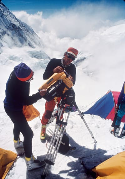 David Breashears filming on Everest