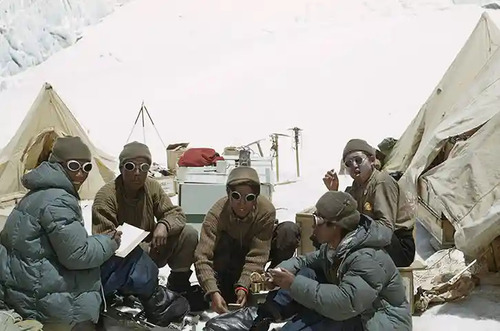 Sherpa resting at Camp 4 1953 Everest Expedition