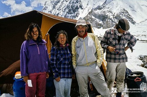 Wanda Rutkiewicz, Liliane Barrard, Maurice Barrard, and Michel Parmentier on an expedition to K2
