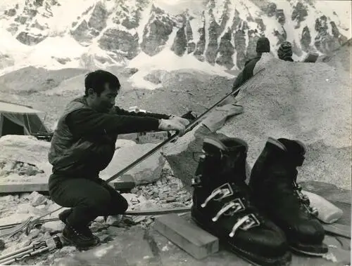 Yuichiro Miura and his ski boots on Mount Everest in 1970