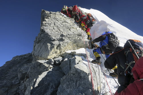 Climbers close to the Mount Everest Summit