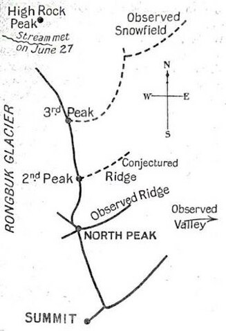Mallory's original map of northeast of Everest