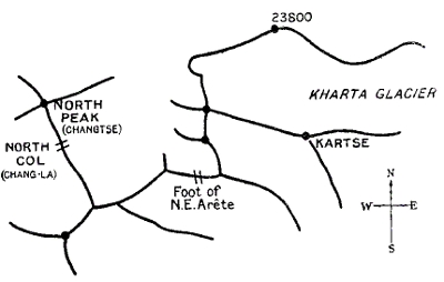 Mallory's revised map of northeast of Everest