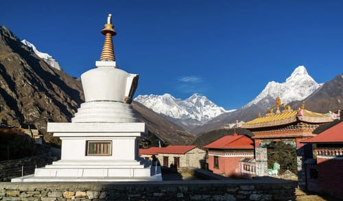 Stupa, Everest and Ama Dablam Tengboche Monastery