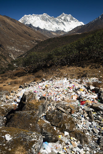 trash on trail to everest
